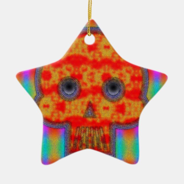 Farbenfrohe Robot Skull Painting Keramikornament (Vorne)