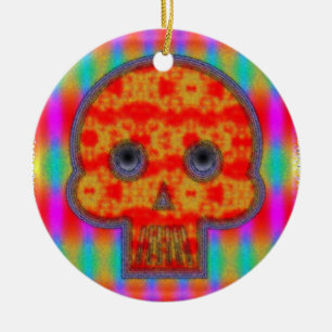 Farbenfrohe Robot Skull Painting Keramikornament