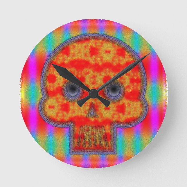 Farbenfrohe Robot Skull Painting Runde Wanduhr (Vorderseite)