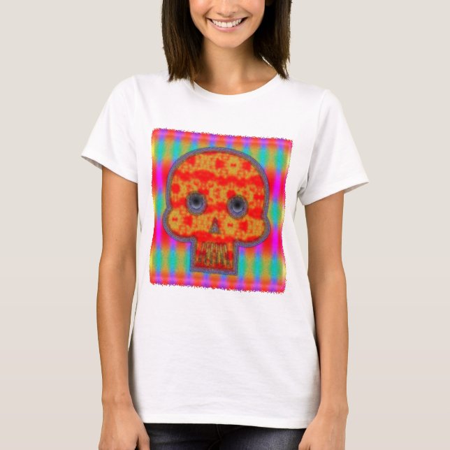 Farbenfrohe Robot Skull Painting T-Shirt (Vorderseite)