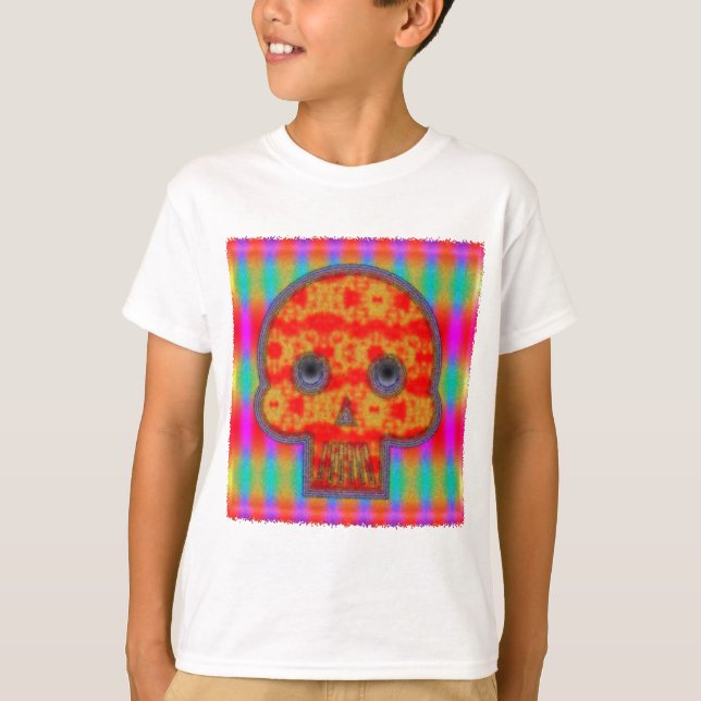 Farbenfrohe Robot Skull Painting T-Shirt (Vorderseite)