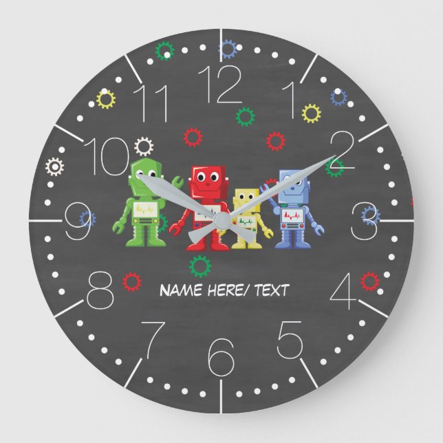 Farbenfrohe Roboterdarstellung Große Wanduhr (Vorderseite)