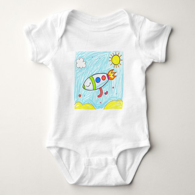 Farbenfrohe Rocket Doodle Spaß Weltraumkunst Baby Strampler (Vorderseite)