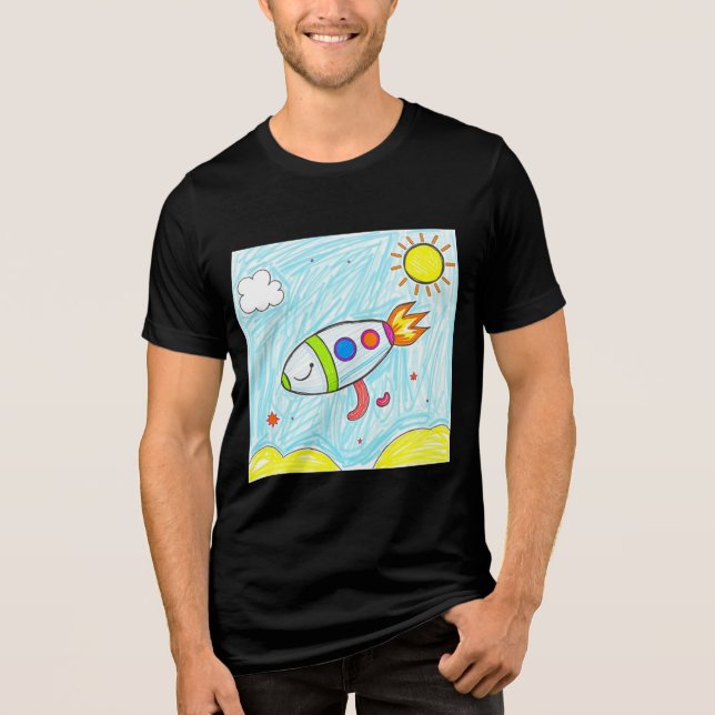 Farbenfrohe Rocket Doodle Spaß Weltraumkunst Tri-Blend Shirt (Vorderseite)