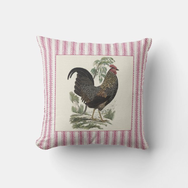 Farbenfrohe Rooster Country Chic Kissen (Vorderseite)