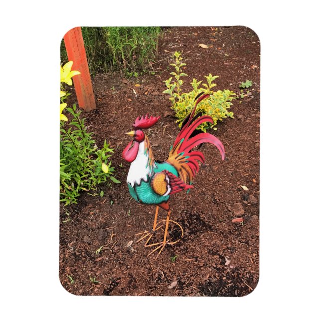 Farbenfrohe Rooster im Garten Magnet (Vertikal)