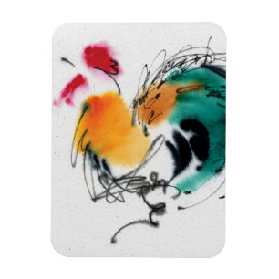 Farbenfrohe Rooster. Kalligraphie und Aquarellfarb Magnet
