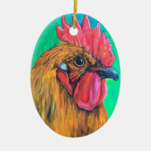 Farbenfrohe Rooster Keramik Ornament