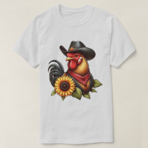 Farbenfrohe Rooster mit Cowboy-Hut und Sonnenblume T-Shirt