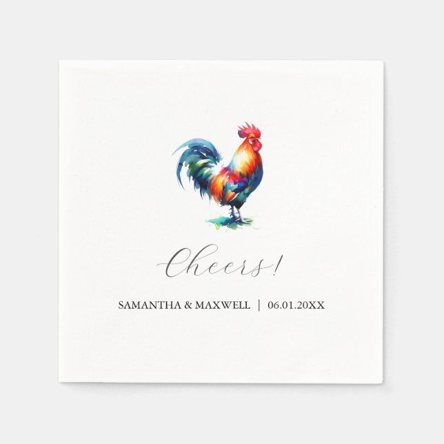 Farbenfrohe Rooster Serviette (Vorderseite)