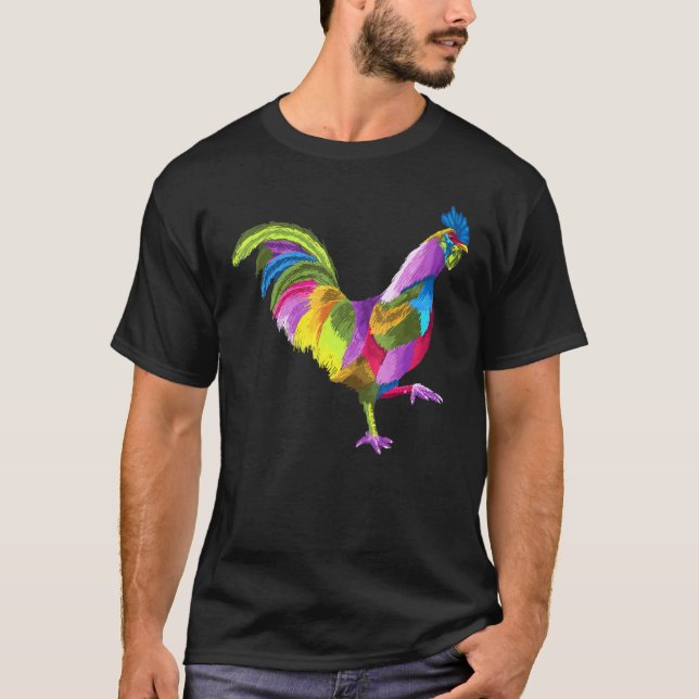 Farbenfrohe Roosterkunst für Rooster Farm oder Vog T-Shirt (Vorderseite)
