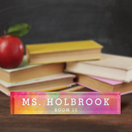 Farbenfrohe rosa Abstrakte Wasserfarbenlehrerin Namensplakette