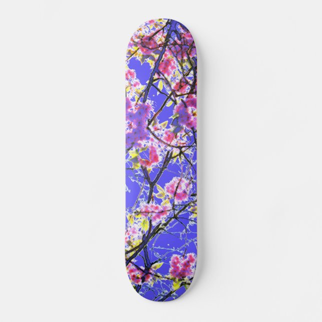 Farbenfrohe rosa blaue abstrakte Blumenmotive Skateboard (Vorderseite)