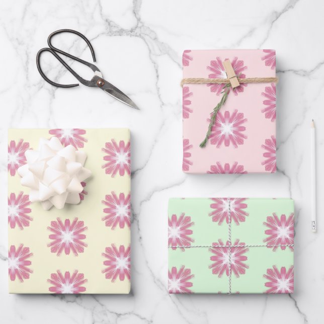 Farbenfrohe rosa Blume Muster anpassbar Geschenkpapier Set (Vorderseite)