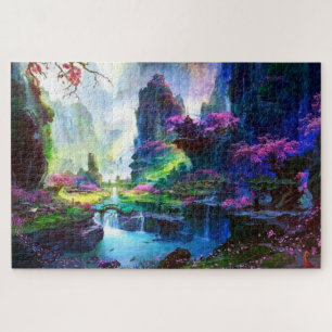 Farbenfrohe rosa Blüten - Asiatische Landschaft Puzzle