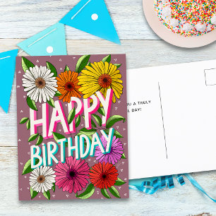 Farbenfrohe Rosa Blütenflora Personalisierter Glüc Postkarte