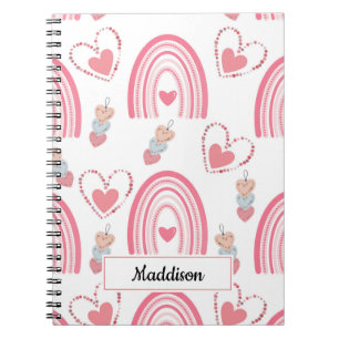 Farbenfrohe rosa Boho Rainbows und Herz Notizblock