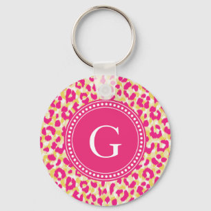 Farbenfrohe Rosa-Cheetah-Print-Monogramm Schlüsselanhänger
