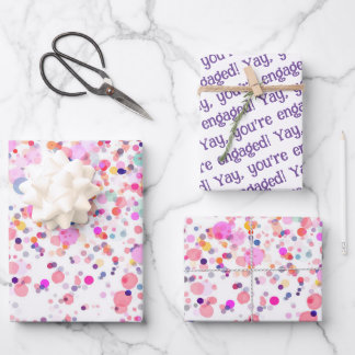 Farbenfrohe rosa Confetti-Verlobung Geschenkpapier Set