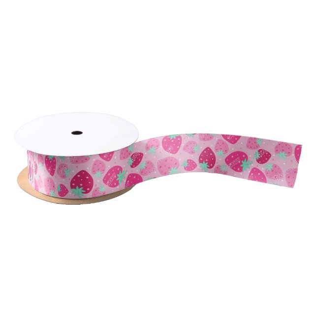 Farbenfrohe rosa Erdbeermuster Satinband (Spule)
