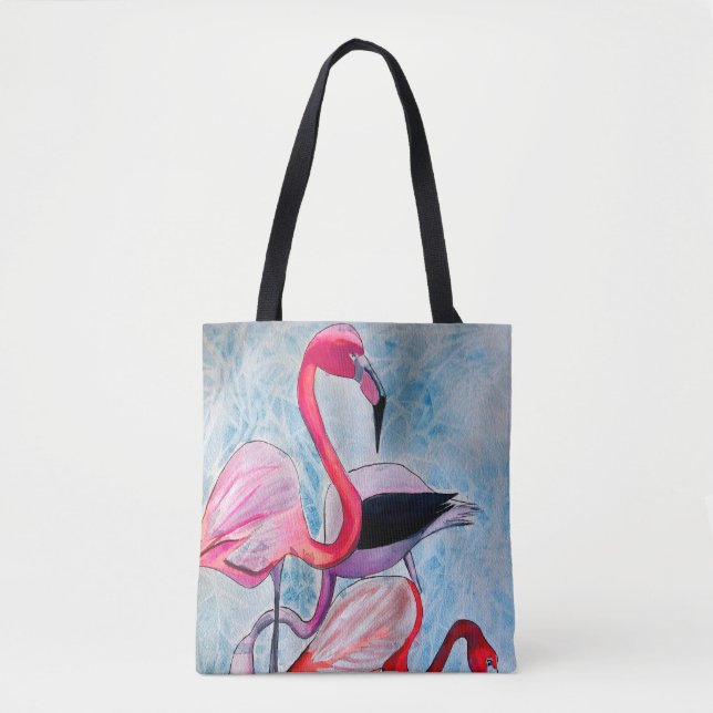Farbenfrohe rosa Flamingo Aquarellkunst (Vorderseite)