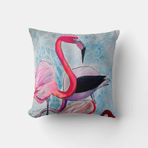 Farbenfrohe rosa Flamingo Aquarellkunst Kissen