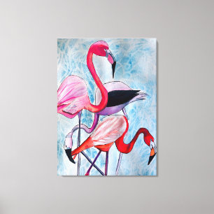 Farbenfrohe rosa Flamingo Aquarellkunst Leinwanddruck