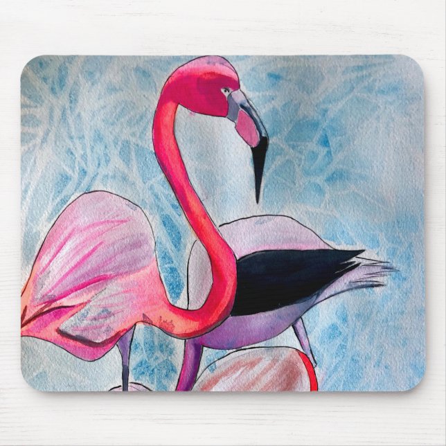 Farbenfrohe rosa Flamingo Aquarellkunst Mousepad (Vorne)