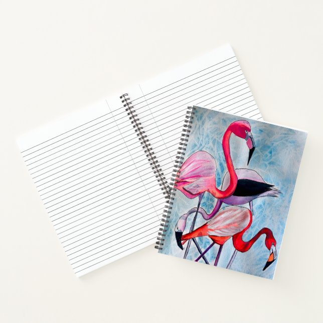 Farbenfrohe rosa Flamingo Aquarellkunst Notizbuch (Innenseite)