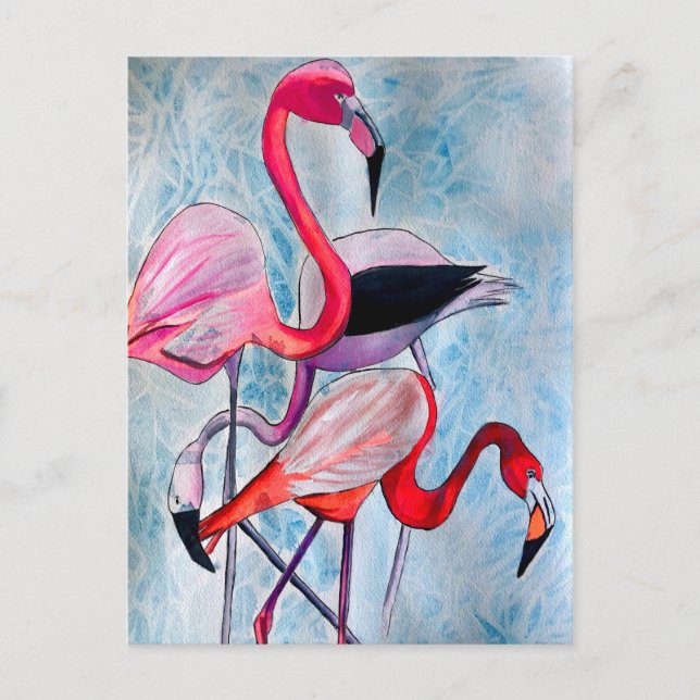 Farbenfrohe rosa Flamingo Aquarellkunst Postkarte (Vorderseite)