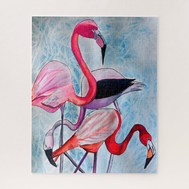 Farbenfrohe rosa Flamingo Aquarellkunst Puzzle (Vertikal)