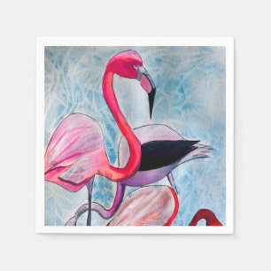 Farbenfrohe rosa Flamingo Aquarellkunst Serviette
