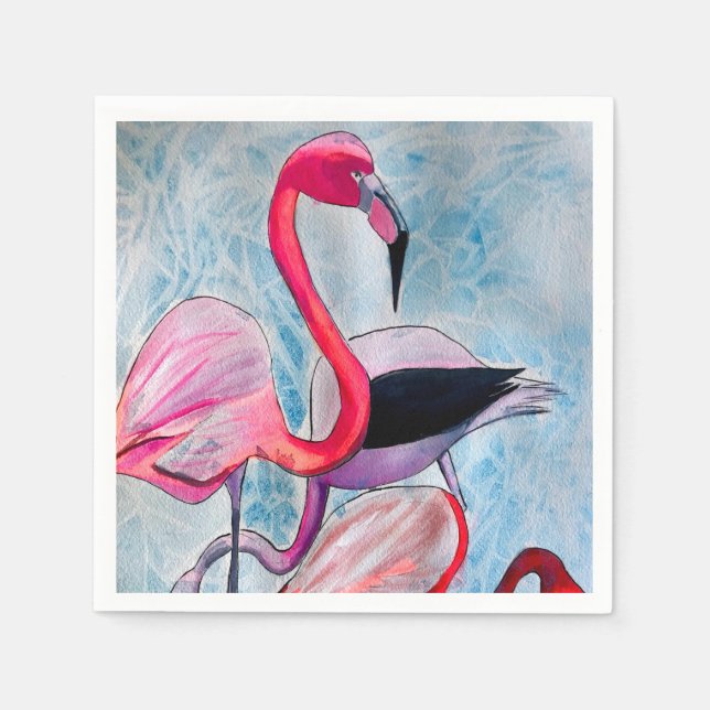 Farbenfrohe rosa Flamingo Aquarellkunst Serviette (Vorderseite)