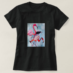 Farbenfrohe rosa Flamingo Aquarellkunst T-Shirt