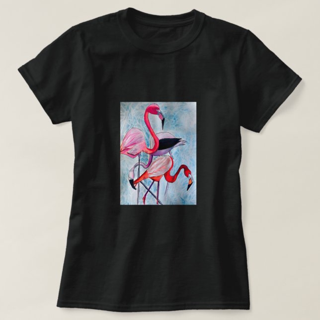 Farbenfrohe rosa Flamingo Aquarellkunst T-Shirt (Design vorne)