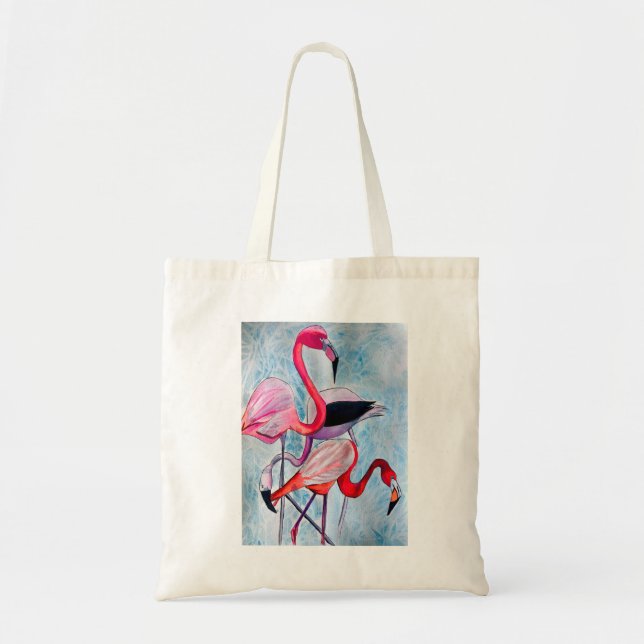 Farbenfrohe rosa Flamingo Aquarellkunst Tragetasche (Vorne)