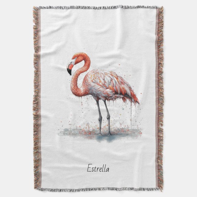Farbenfrohe rosa Flamingo im Pointillismus-Stil Decke (Vorderseite Vertikal)