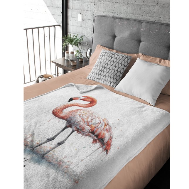 Farbenfrohe rosa Flamingo im Pointillismus-Stil Fleecedecke (Von Creator hochgeladen)