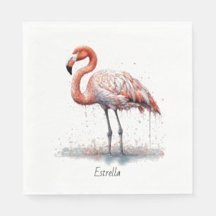 Farbenfrohe rosa Flamingo im Pointillismus-Stil Serviette