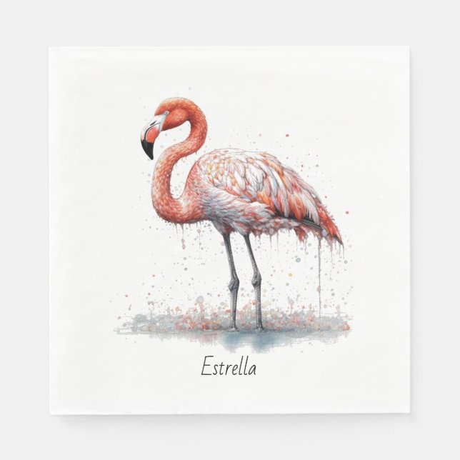Farbenfrohe rosa Flamingo im Pointillismus-Stil Serviette (Vorderseite)