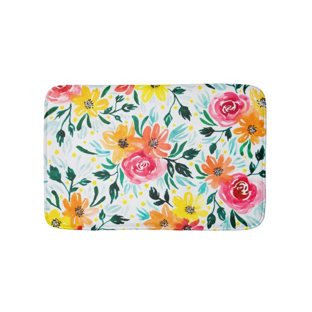 Farbenfrohe rosa gelbe Aquarellbilder Badematte (Vorderseite)