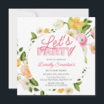 Farbenfrohe Rosa Gelbe Frühlingsblumen 30. Geburts Einladung<br><div class="desc">Eine bunte und festliche Frühlingsblumenbörse zum 30. Geburtstag mit Let's Party! Die zweifarbige rosa Typografie ergänzt die rosa Blume im Rahmen. Gelbe Pop geben in einer Frühlingsvibe. Tief grüne Blätter und Blattwerk ergänzen den runden botanischen Rahmen. Modernes und einfaches Design Set für ein lässiges und festliches Party. Dieser Artikel ist...</div>