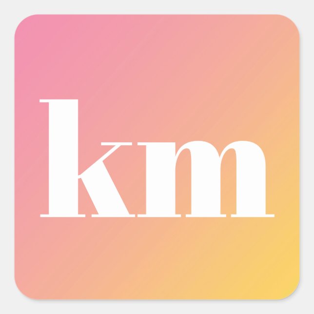 Farbenfrohe rosa gelbe Gradient Ombra Monogramm Quadratischer Aufkleber (Vorderseite)