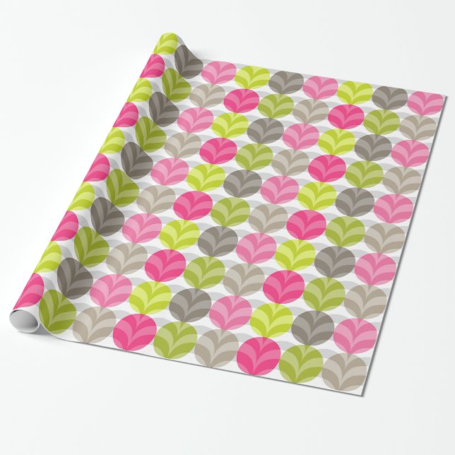 Farbenfrohe rosa grünbraune Polka Dot Muster Geschenkpapier (Ungerollt)