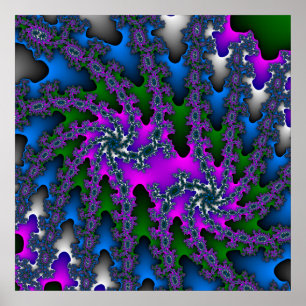 Farbenfrohe rosa, grüne und blaue Fraktal Poster