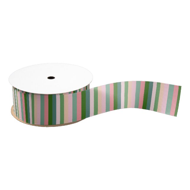 Farbenfrohe Rosa Grüner Streifen Grosgrain Ribbon Ripsband (Spule)