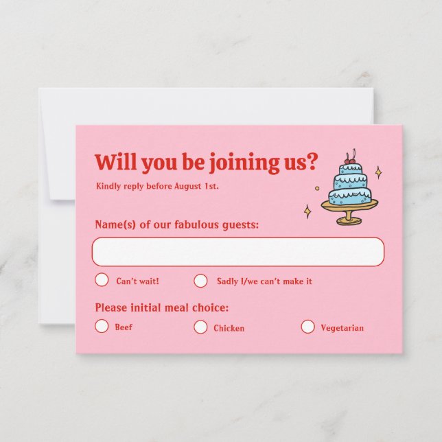 Farbenfrohe Rosa Hand Drawn Funky Writing Wedding RSVP Karte (Vorderseite)