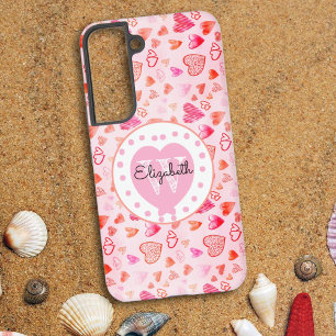 Farbenfrohe rosa Herzmuster Monogramm weißes Herz Samsung Galaxy Hülle