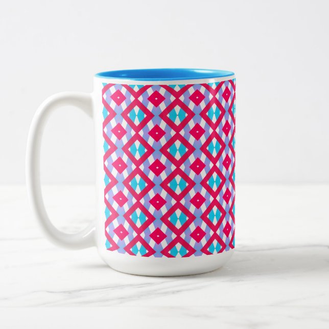 Farbenfrohe rosa, lila und blaue Tasse (Links)