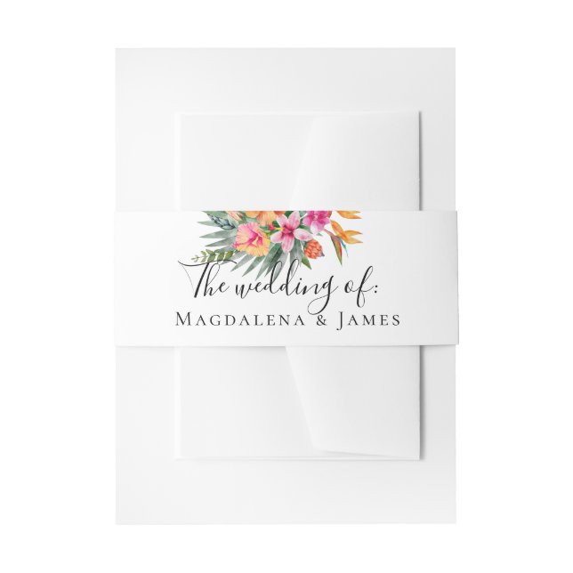 Farbenfrohe rosa Orange tropische Blume Script Einladungsbanderole (Vorderseite Beispiel)